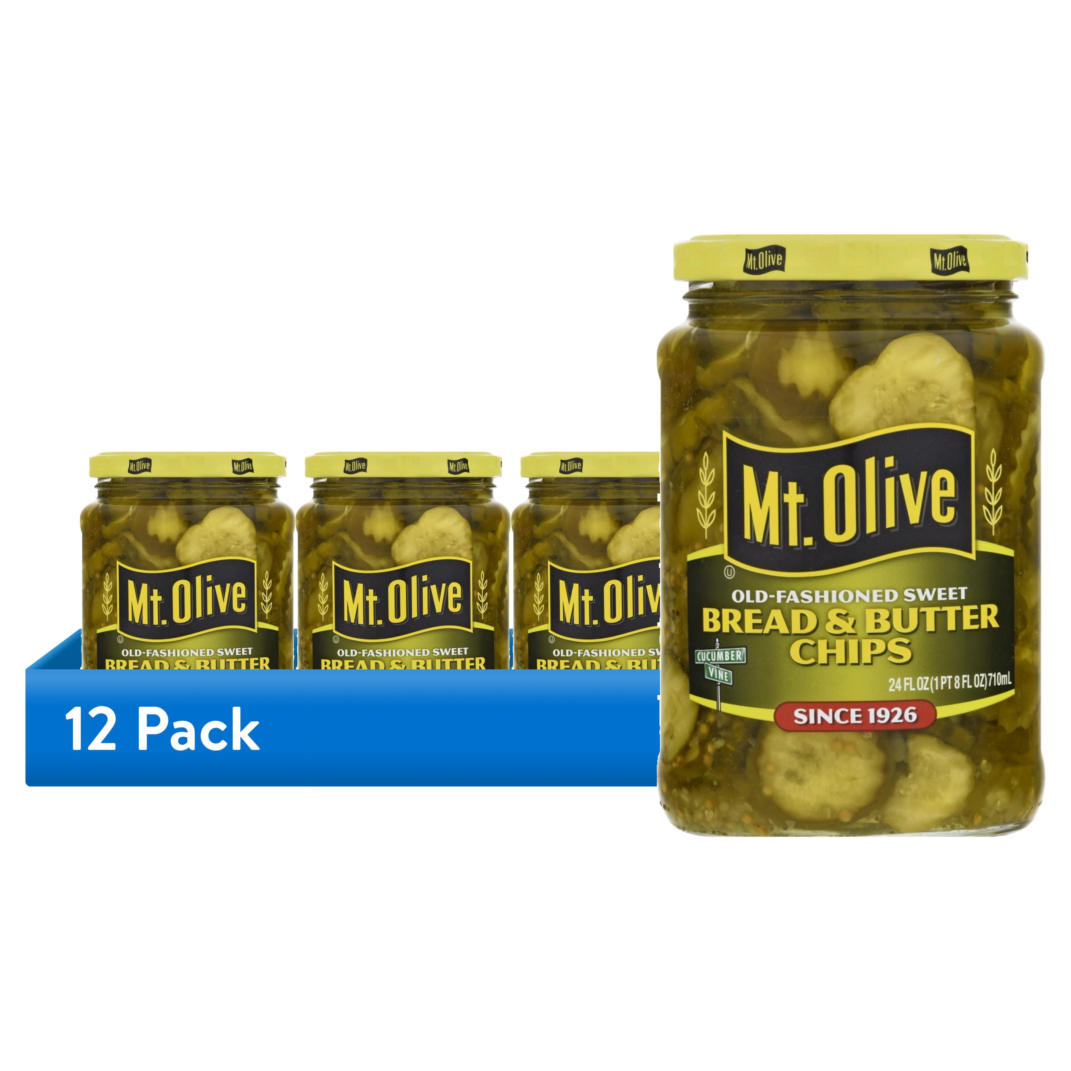 (12 pack) Mt. Olive Old Fashion Sweet Bread & Butter Pickle Chips, 24 fl oz jar