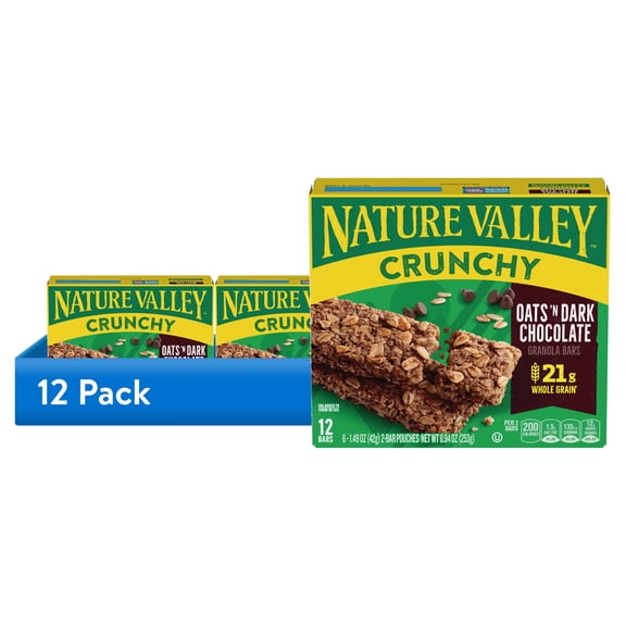 (12 pack) Nature Valley Crunchy Granola Bars, Oats 'n Dark Chocolate, 12 Count, 8.94 oz (6 Pouches)