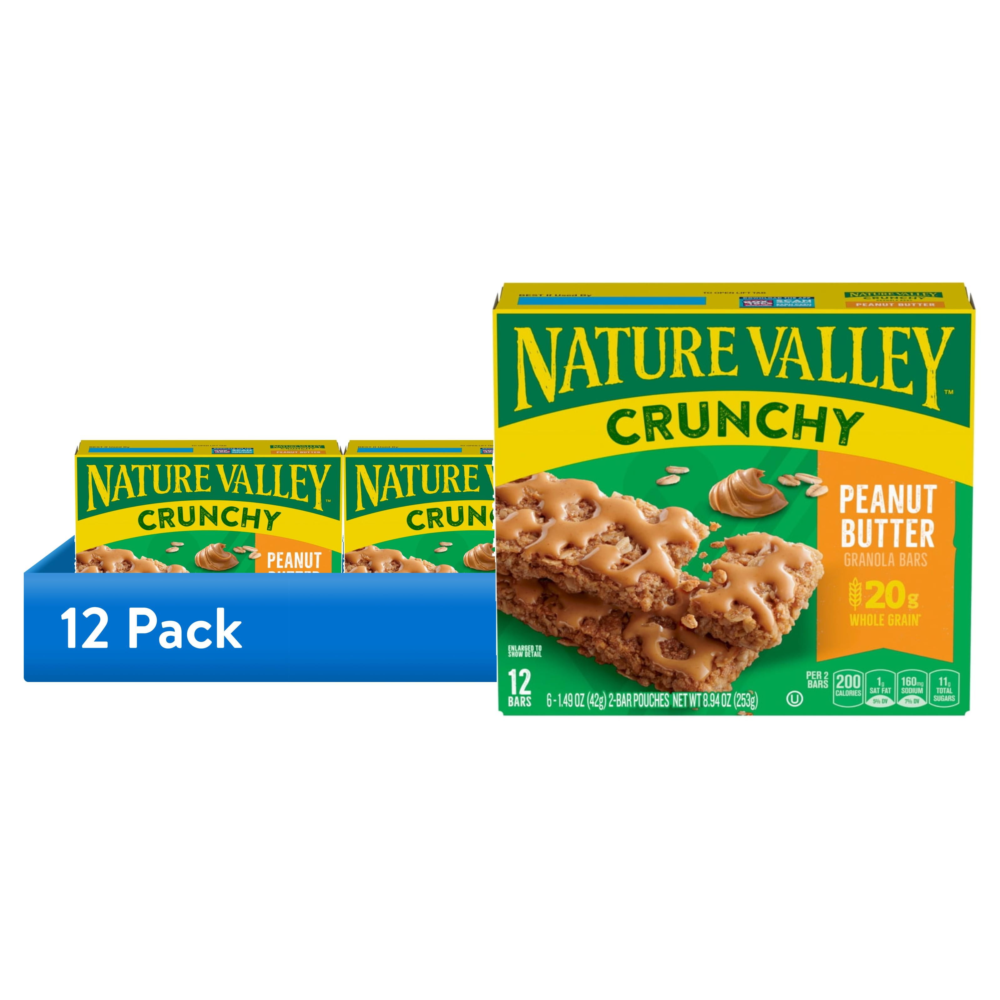 (12 pack) Nature Valley Crunchy Granola Bars, Peanut Butter, 12 Count, 8.94 oz (6 Pouches)