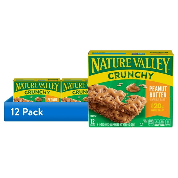 (12 pack) Nature Valley Crunchy Granola Bars, Peanut Butter, 12 Count, 8.94 oz (6 Pouches)