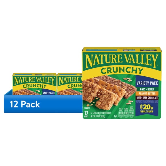 (12 pack) Nature Valley Crunchy Granola Bars, Variety Pack, 12 Count, 8.94 oz (6 Pouches)