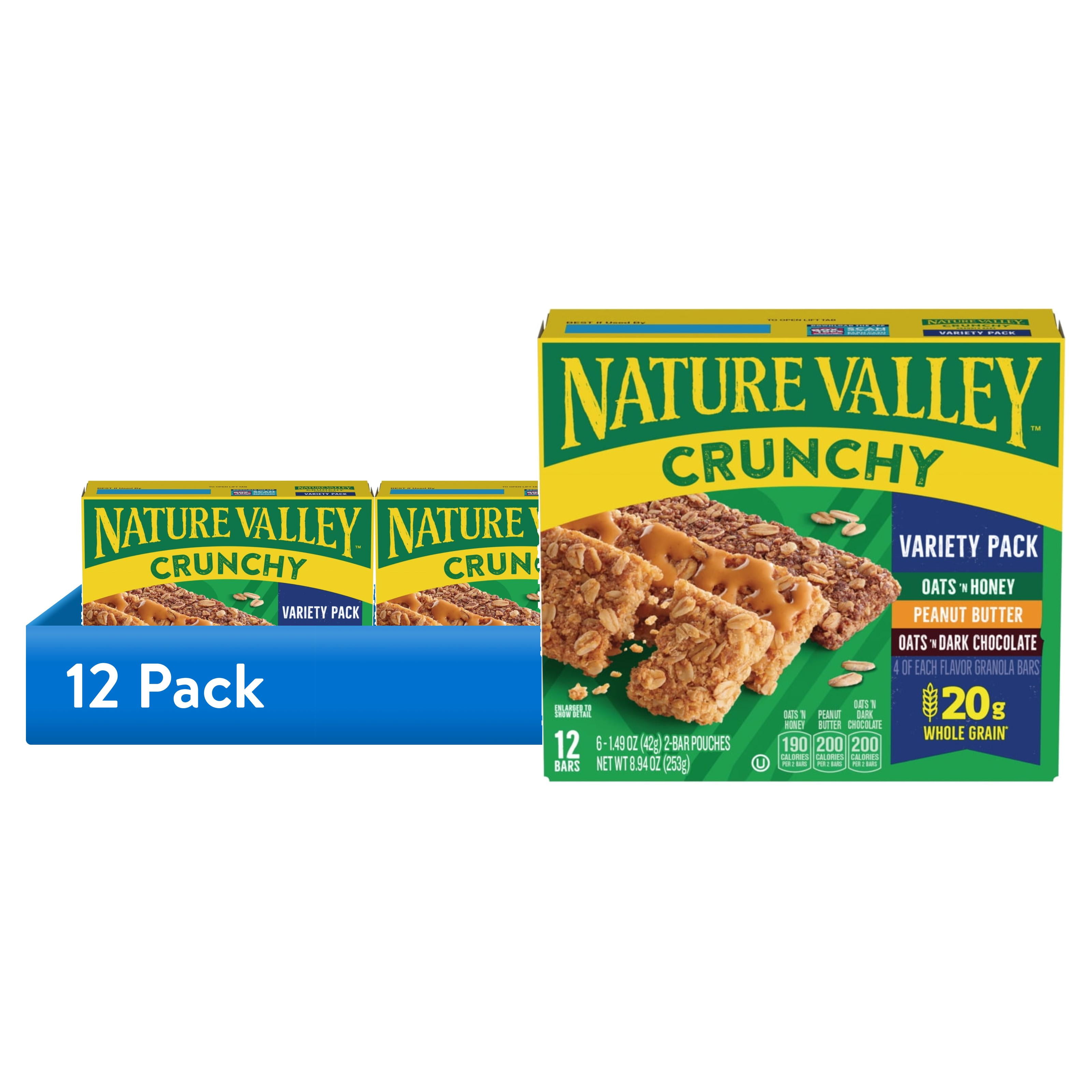 (12 pack) Nature Valley Crunchy Granola Bars, Variety Pack, 12 Count, 8.94 oz (6 Pouches)