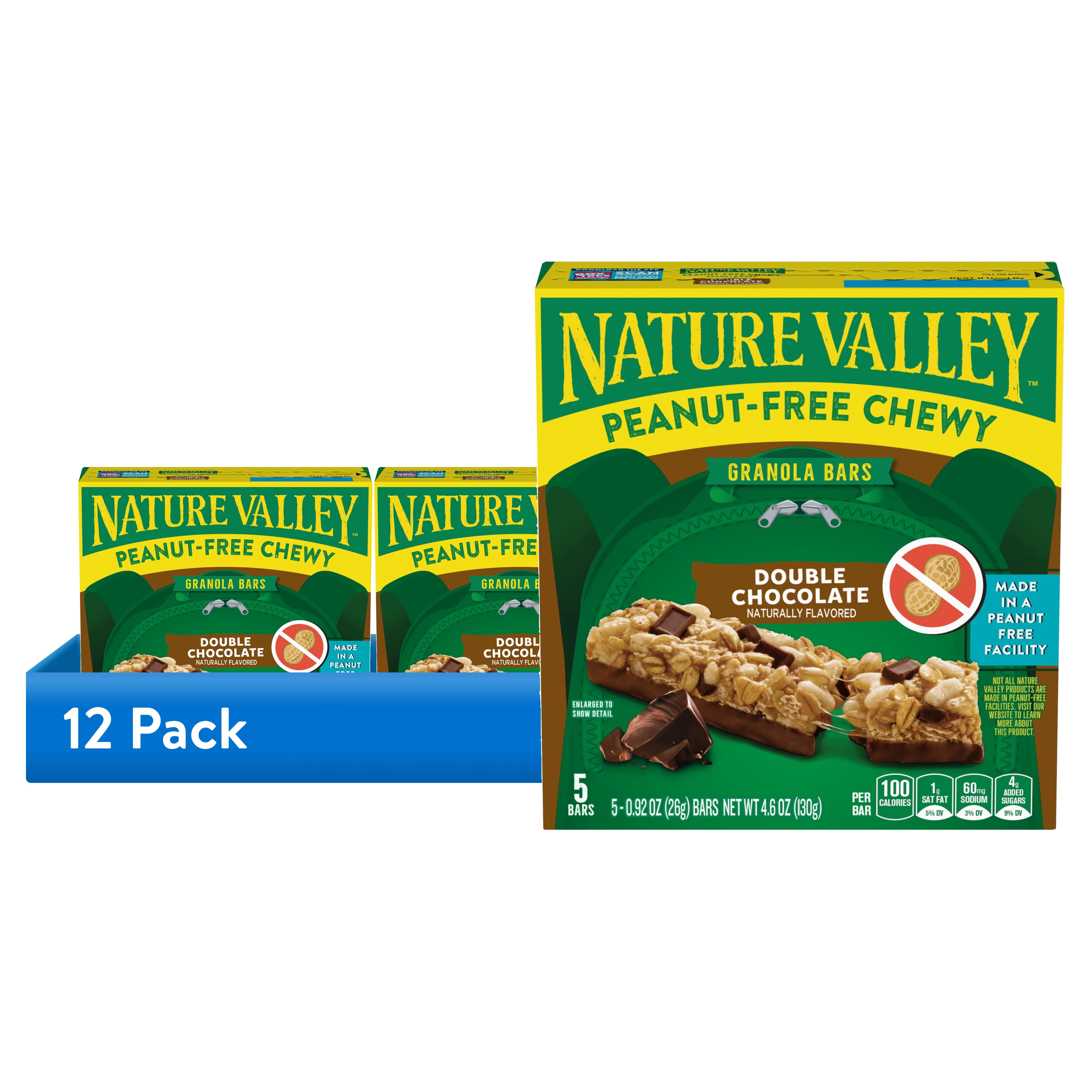 (12 pack) Nature Valley Peanut-Free Chewy Granola Bars, Double Chocolate, 5 Bars, 4.6 oz