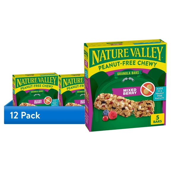 (12 pack) Nature Valley Peanut-Free Chewy Granola Bars, Mixed Berry, 5 Bars, 4.6 oz