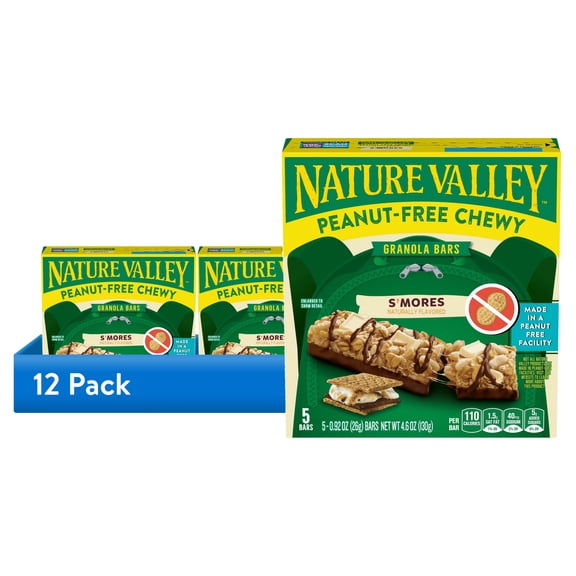 (12 pack) Nature Valley Peanut-Free Chewy Granola Bars, S'mores, 5 Bars, 4.6 oz