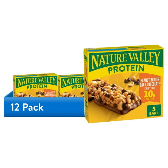 (12 pack) Nature Valley Protein Chewy Snack Bars, Peanut Butter Dark Chocolate, 5 Bars, 7.1 oz