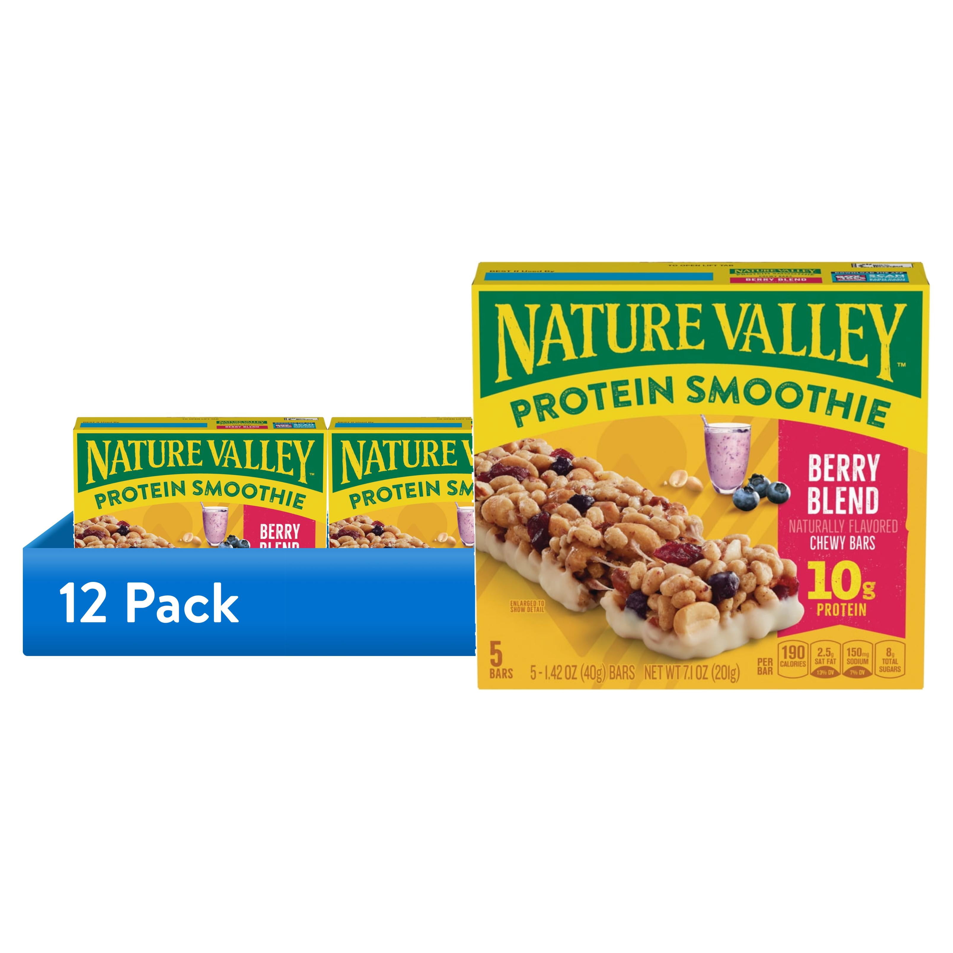(12 pack) Nature Valley Protein Smoothie Chewy Snack Bars, Berry Blend Protein Bars, 5 Bars, 7.1 oz