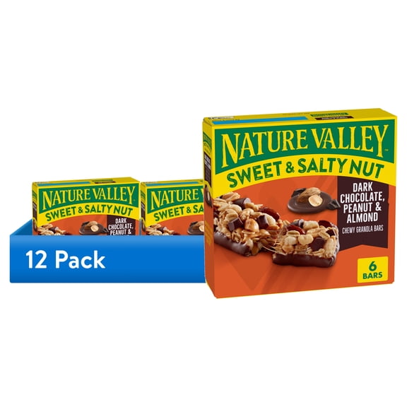 (12 pack) Nature Valley Sweet and Salty Nut Bars, Dark Chocolate Peanut Almond, 6 Bars, 7.2 oz