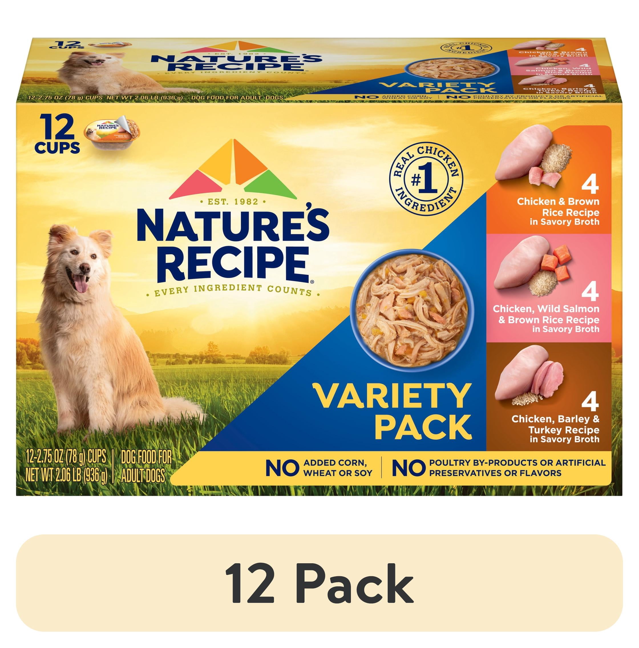 (12 pack) Nature's Recipe Chicken, Salmon & Turkey Wet Dog Food Variety Pack, 2.75 oz Cups (12 Pack)