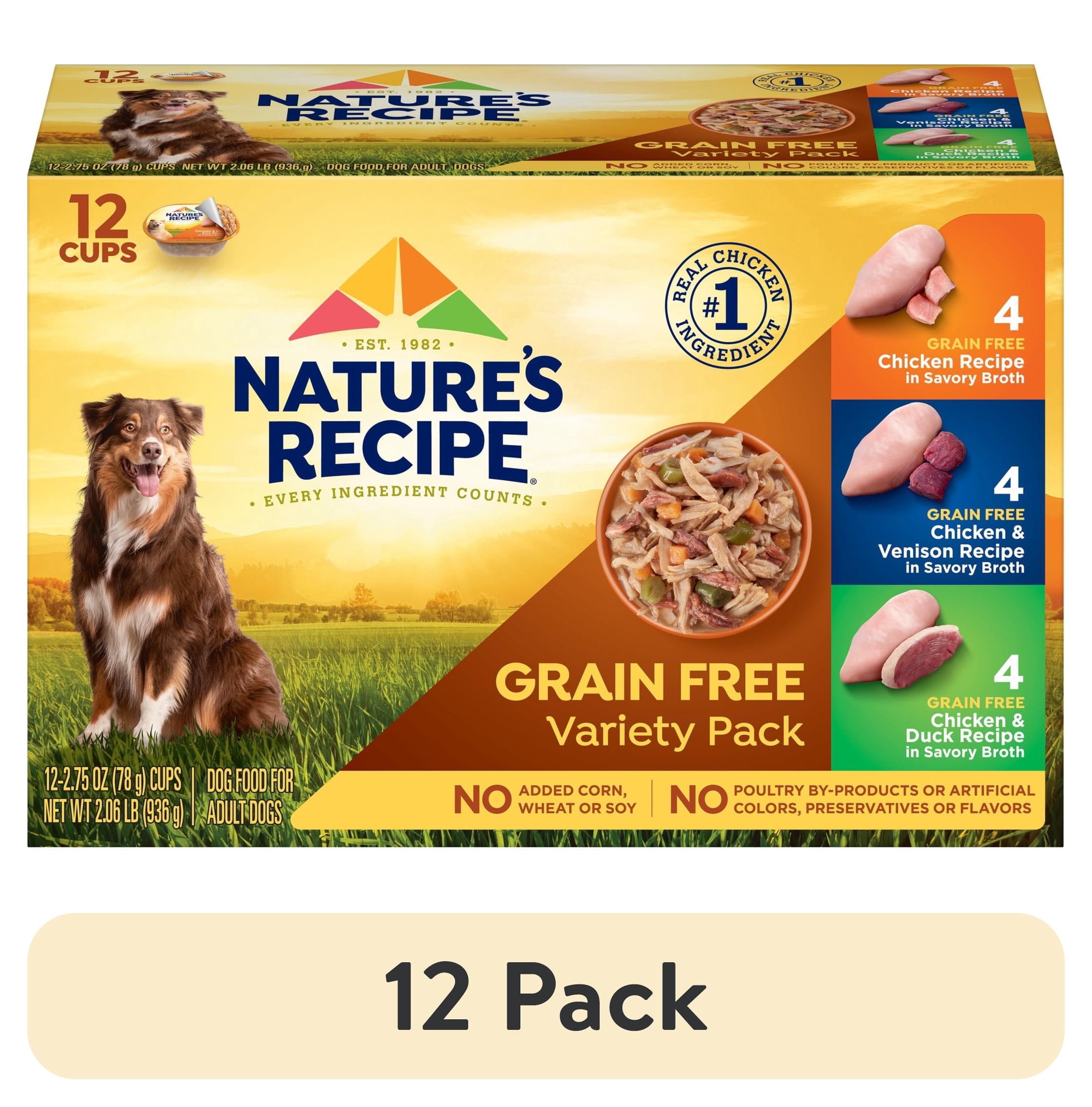 (12 pack) Nature's Recipe Savory Broth Grain Free Wet Dog Food Variety Pack, 2.75 oz Cups (12 Pack)