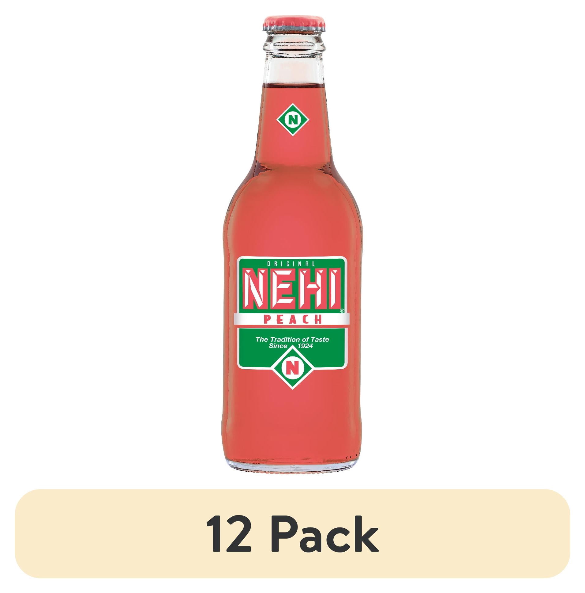 (12 pack) Nehi Caffeine Free Peach Soda Pop, 12 fl oz, Glass Bottle