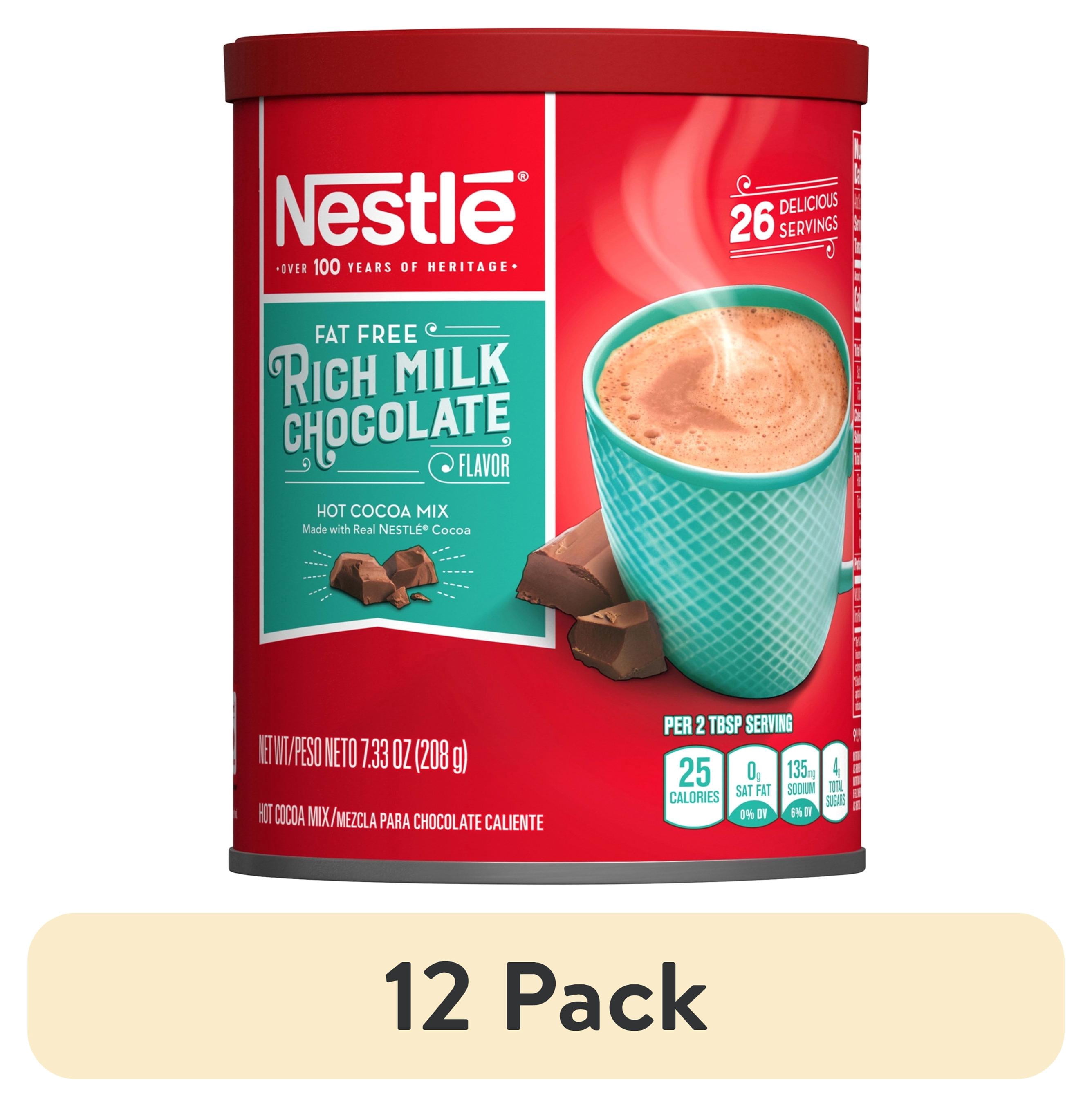 (12 pack) Nestlé Fat Free Rich Milk Chocolate Hot Cocoa Mix, 7.33 oz Can