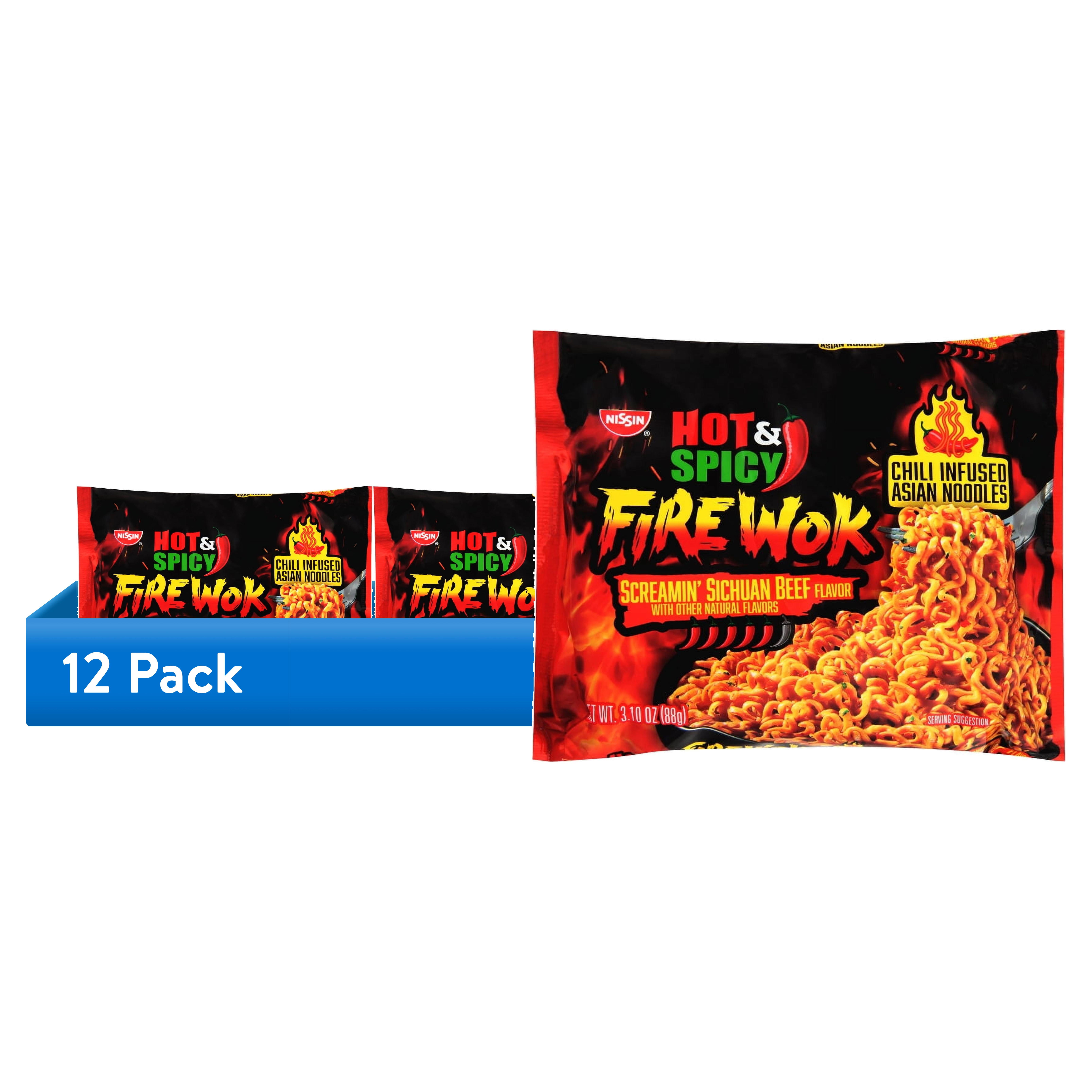 12 pack) Nissin Foods Hot & Spicy Fire Wok Chili-Infused Asian