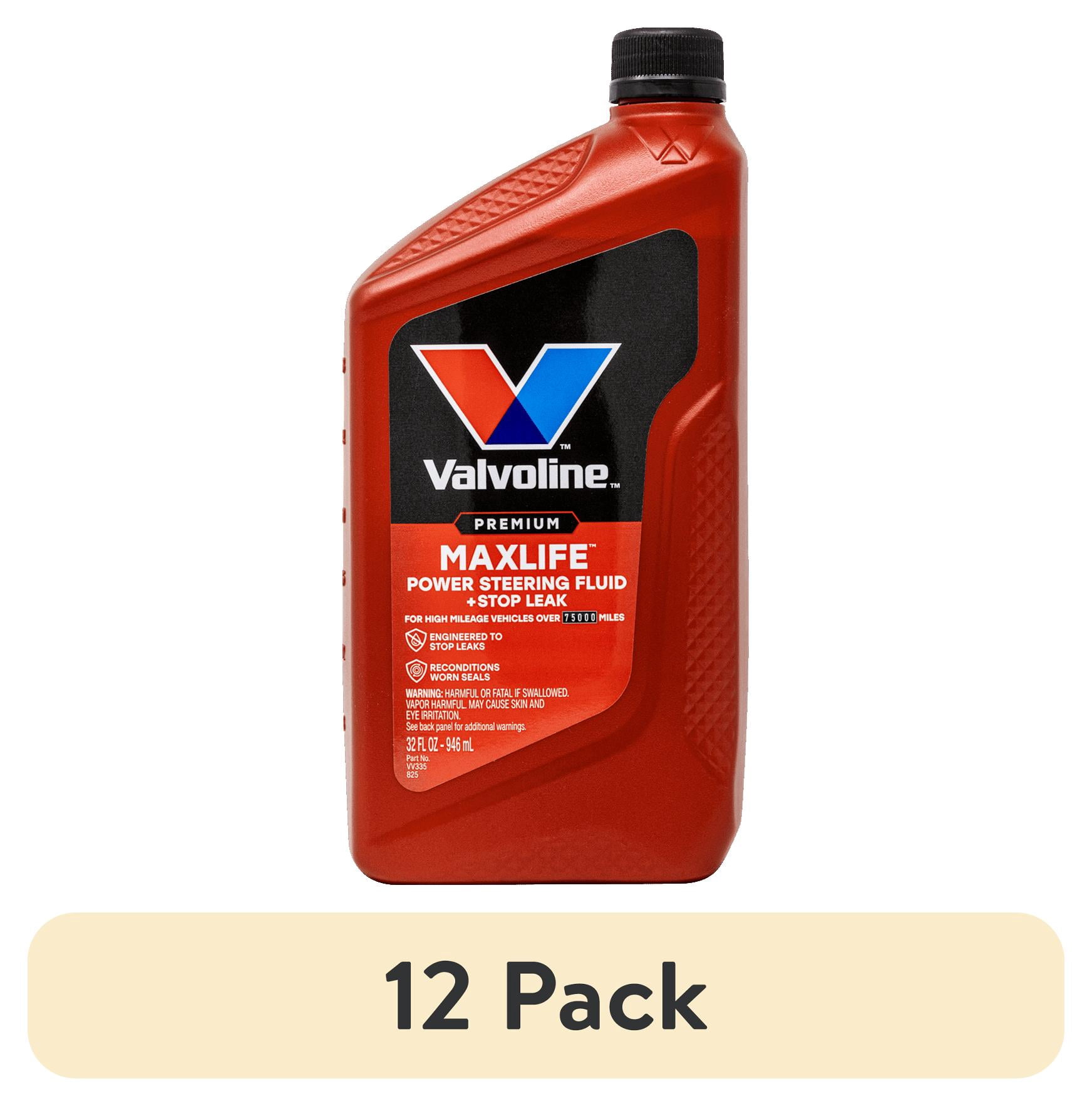 (12 pack) Valvoline MAXLIFE Power Steering Fluid + Stop Leak - 32 oz for High Mileage Systems
