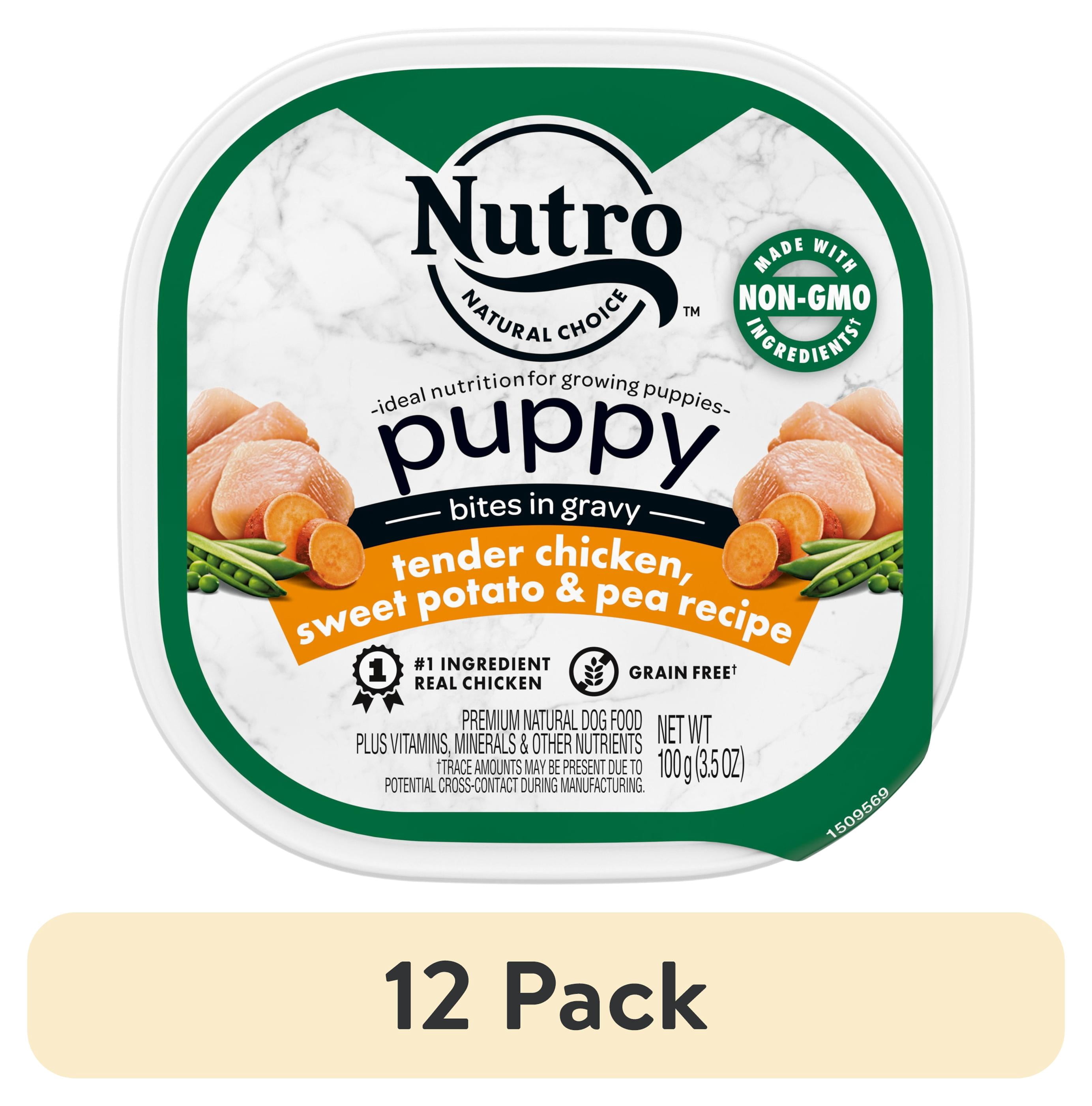 (12 pack) Nutro Natural Bites In Gravy Tender Chicken, Sweet Potato & Pea Wet Dog Food For Puppy, 3.5 Oz Tray