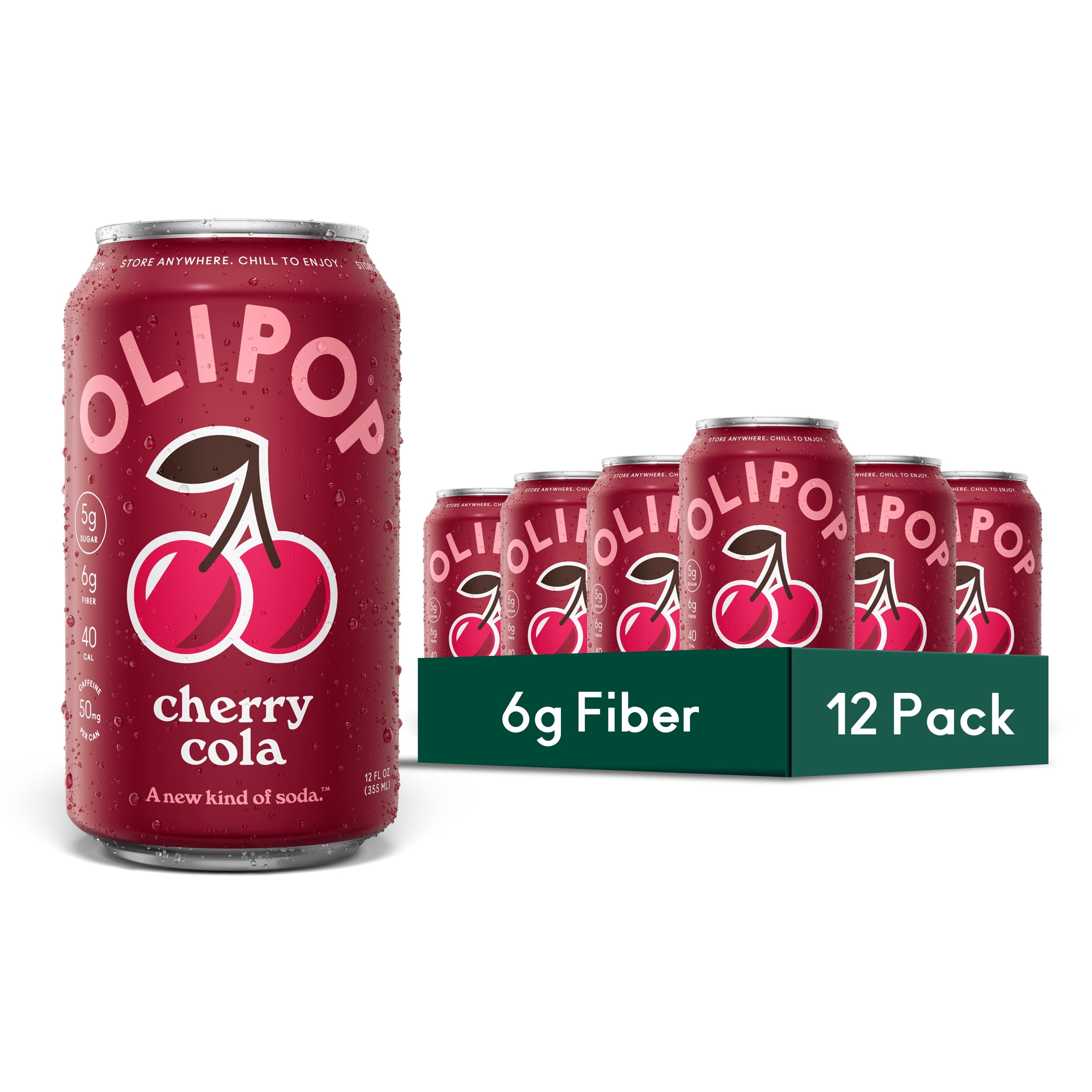 (12 pack) OLIPOP Prebiotic Soda, Cherry Cola, 12 fl oz, Pantry Packs