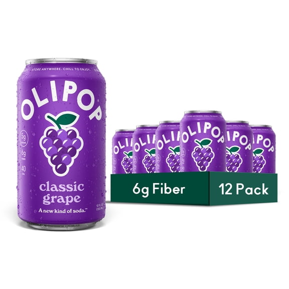 (12 pack) OLIPOP Prebiotic Soda, Classic Grape, 12 fl oz, Pantry Packs
