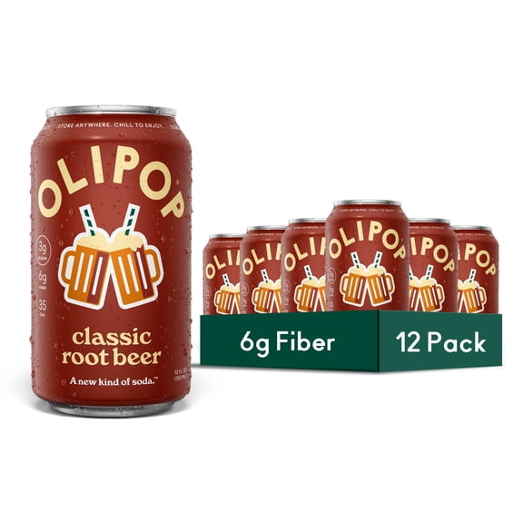 (12 pack) OLIPOP Prebiotic Soda, Classic Root Beer, 12 fl oz, Pantry Packs