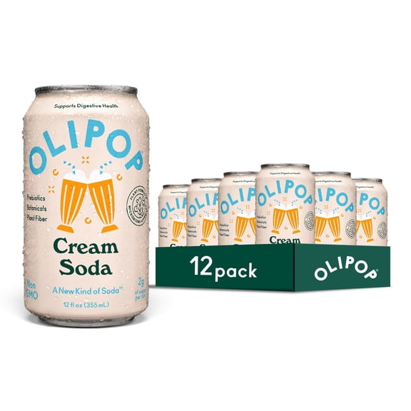 (12 pack) OLIPOP Prebiotic Soda, Cream Soda, 12 fl oz, Pantry Packs