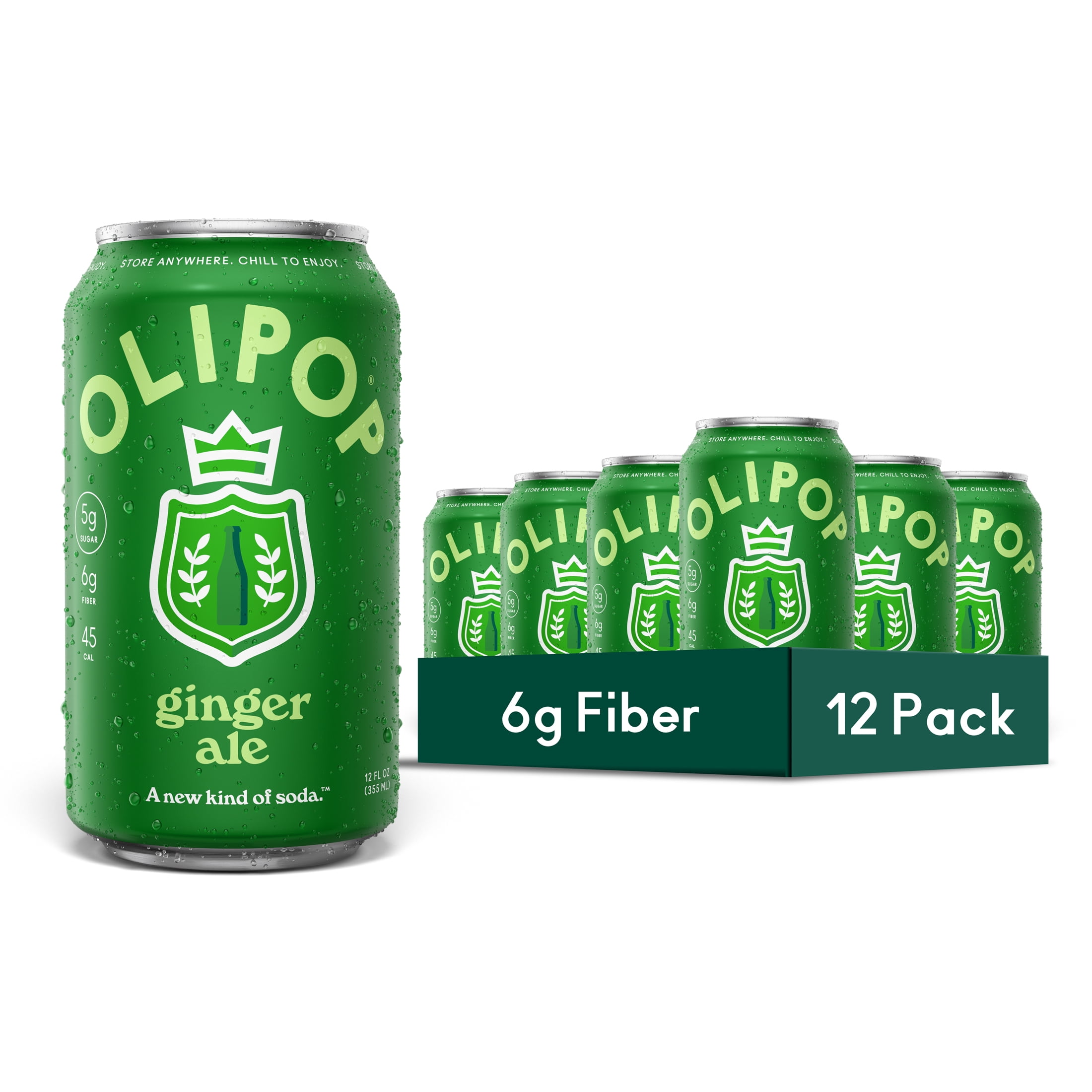 (12 pack) OLIPOP Prebiotic Soda, Ginger Ale, 12 fl oz, Pantry Packs
