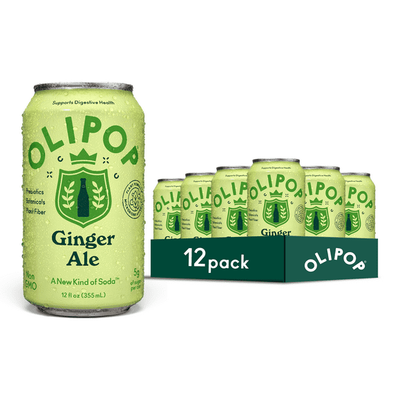 (12 pack) OLIPOP Prebiotic Soda, Ginger Ale, 12 fl oz, Pantry Packs