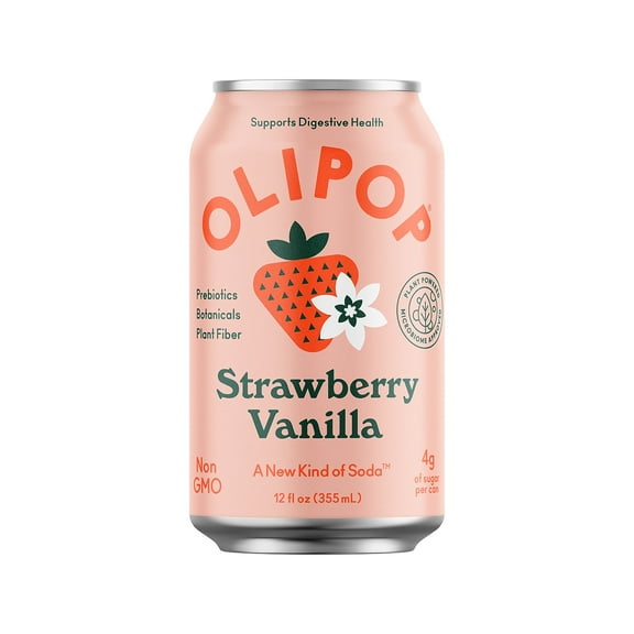(12 pack) OLIPOP Prebiotic Soda, Strawberry Vanilla, 12 fl oz, Pantry Packs