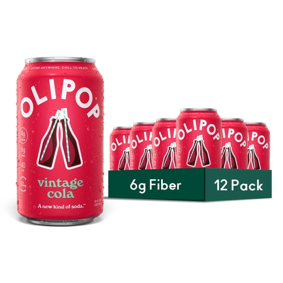 (12 pack) OLIPOP Prebiotic Soda, Vintage Cola, 12 fl oz, Pantry Packs