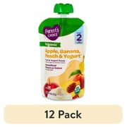 (12 pack) Parent's Choice Organic Stage 2 Baby Food Apple, Banana, and Peach Fruit and Yogurt Puree, 4 oz Pouch