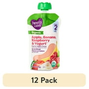 (12 pack) Parent's Choice Organic Stage 2 Baby Food Apple, Banana, Raspberry Yogurt, 4 oz Pouch