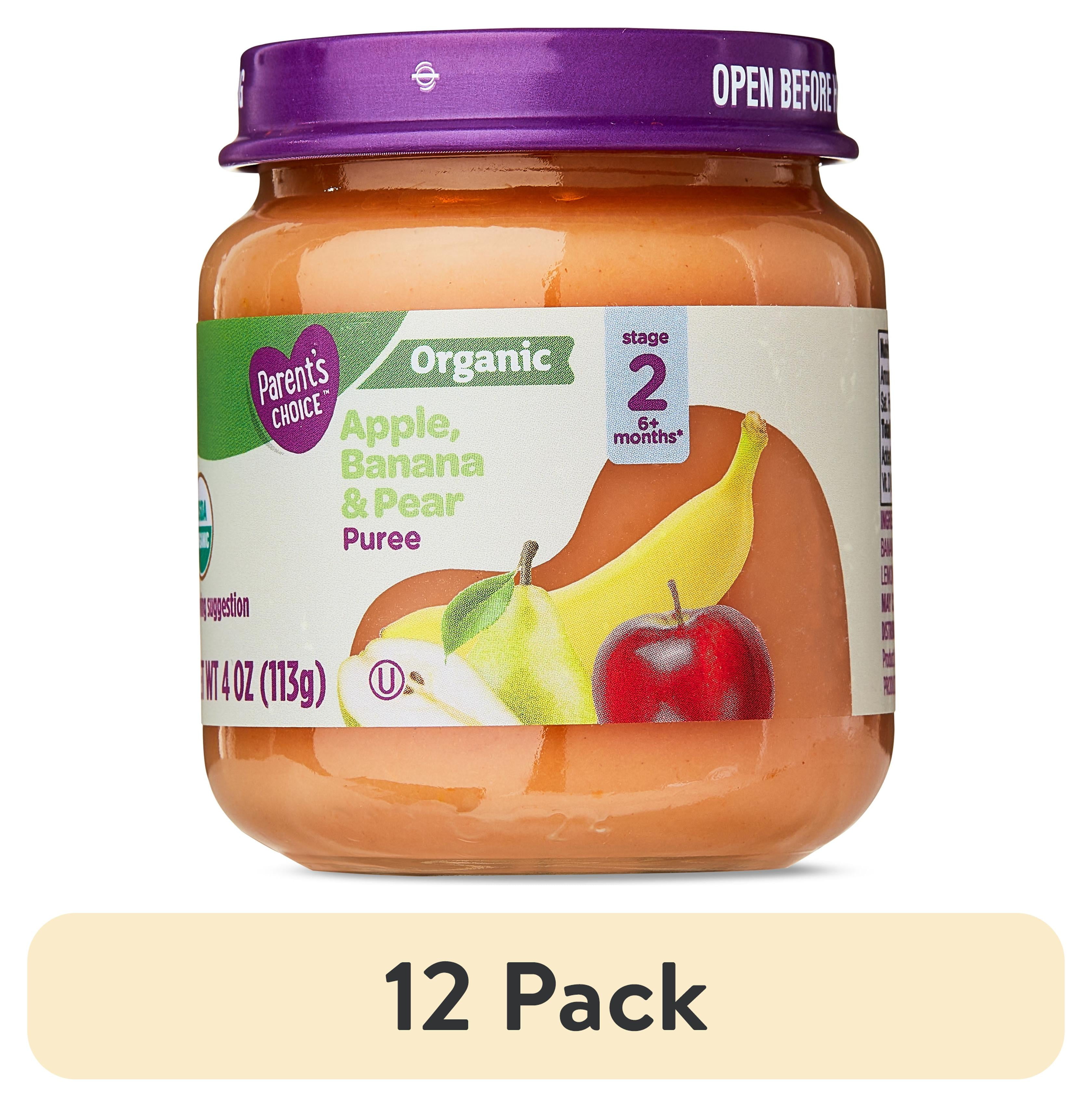 (12 pack) Parent's Choice Organic Stage 2 Baby Food Apple. Banana, and Pear Puree, 4 oz Jar