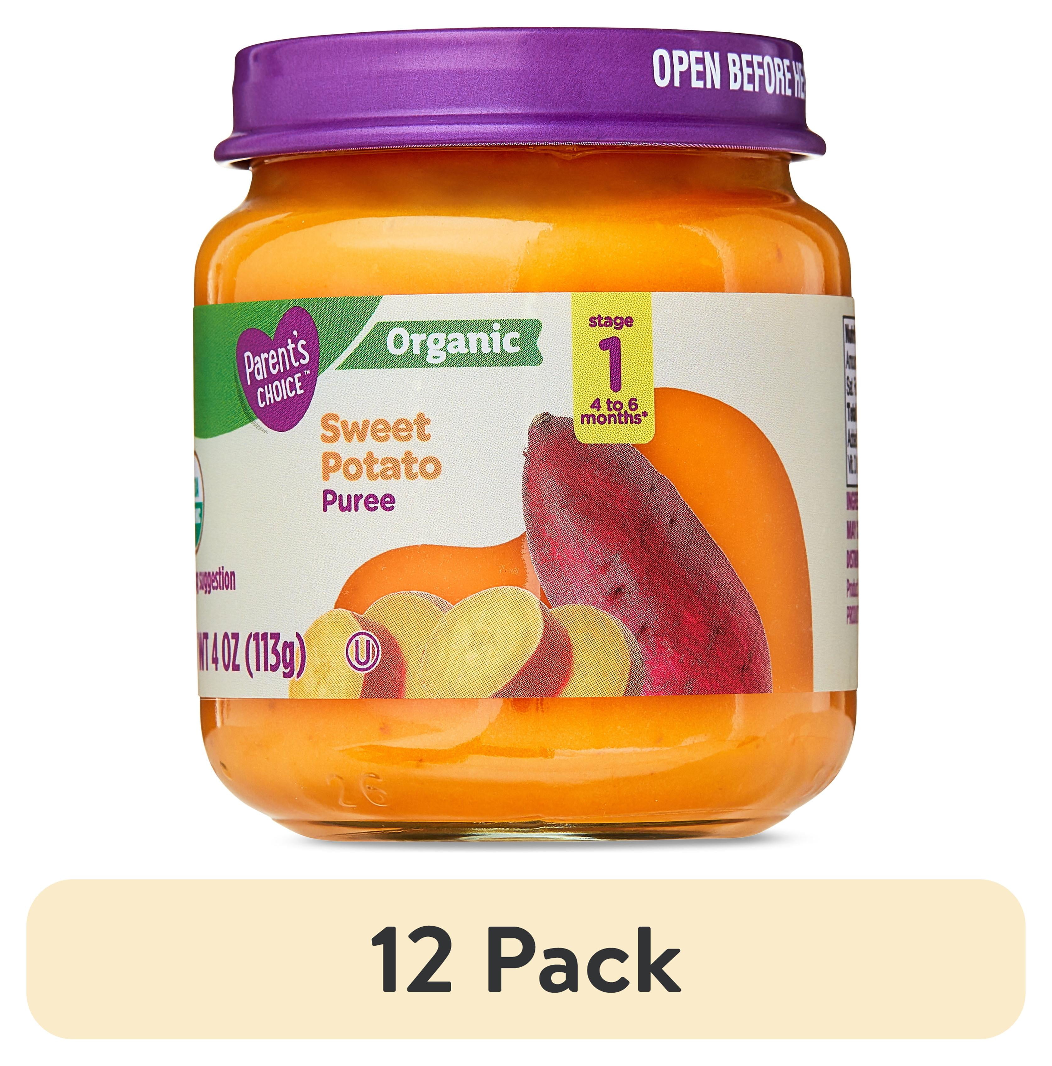(12 pack) Parent's Choice Organic Stage 1 Baby Food Sweet Potato Puree, 4 oz Jar