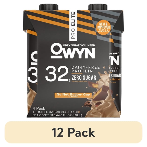 (12 pack) OWYN Pro Elite 32g High Protein Shakes, No Nut Butter Cup, 11.15 fl oz, 4 Count