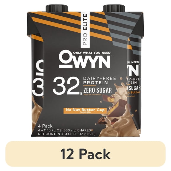 (12 pack) OWYN Pro Elite 32g High Protein Shakes, No Nut Butter Cup, 11.15 fl oz, 4 Count