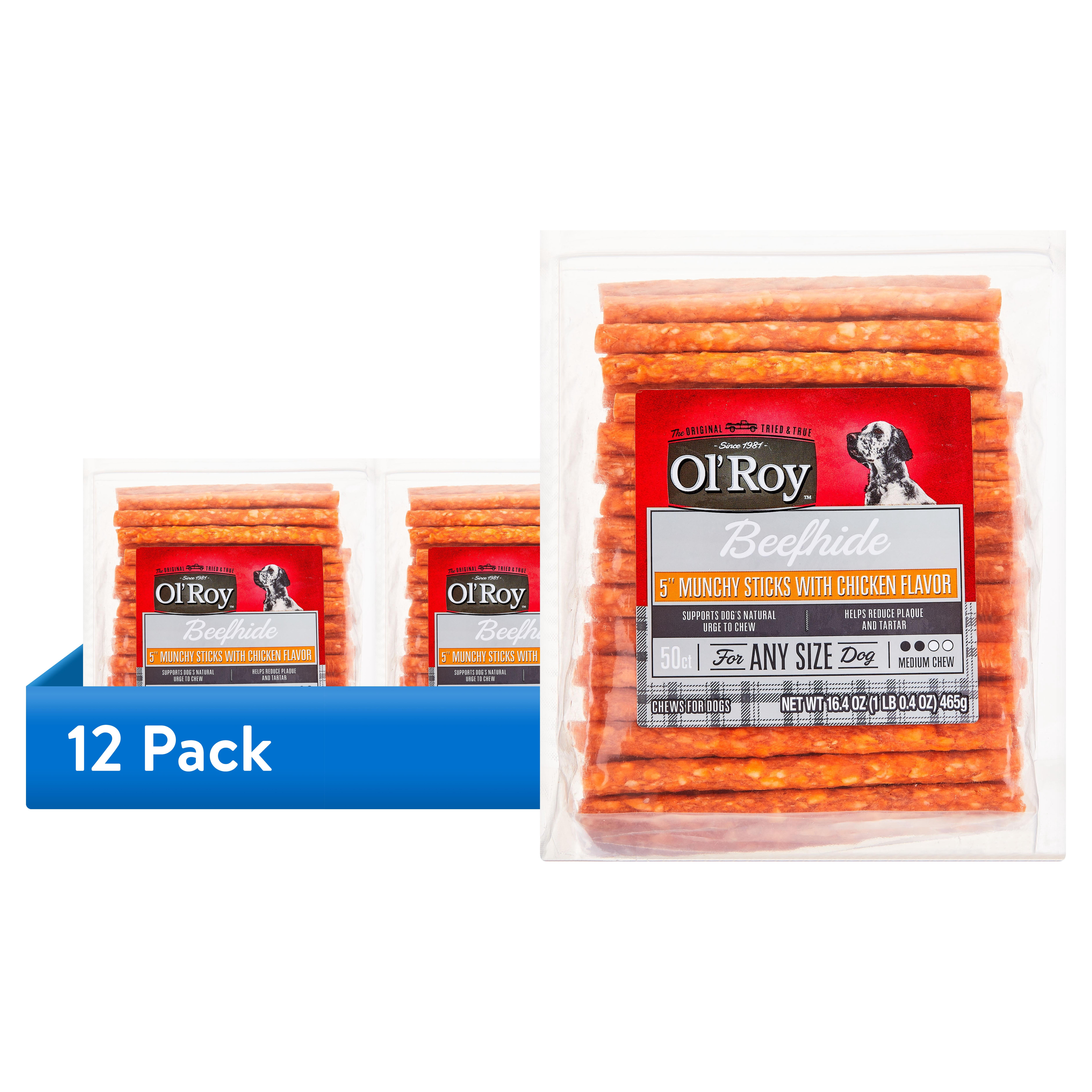 (12 pack) Ol' Roy 5-inch Munchy Sticks with Chicken Flavor, 16.4 oz, 50 Count