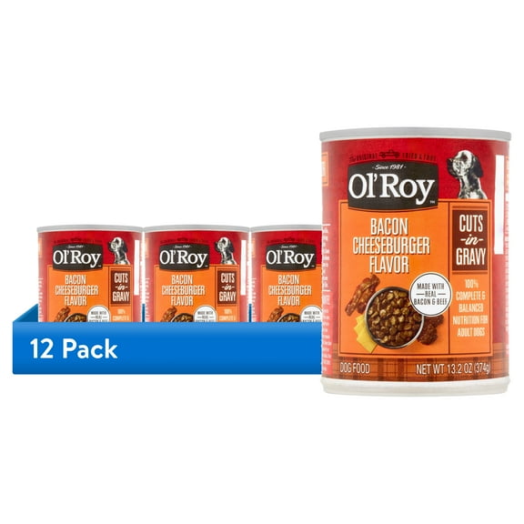 (12 pack) Ol' Roy Bacon, Cheeseburger & Beef Flavor Gravy Wet Dog Food for Adult, 13.2 oz. Can