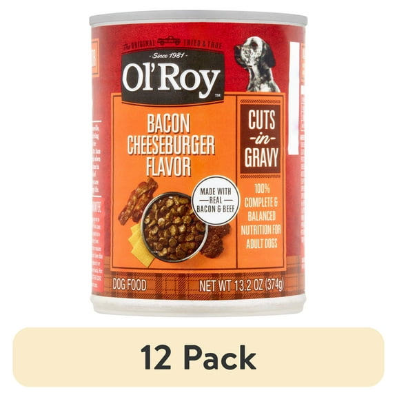 (12 pack) Ol' Roy Bacon, Cheeseburger & Beef Flavor Gravy Wet Dog Food for Adult, 13.2 oz. Can