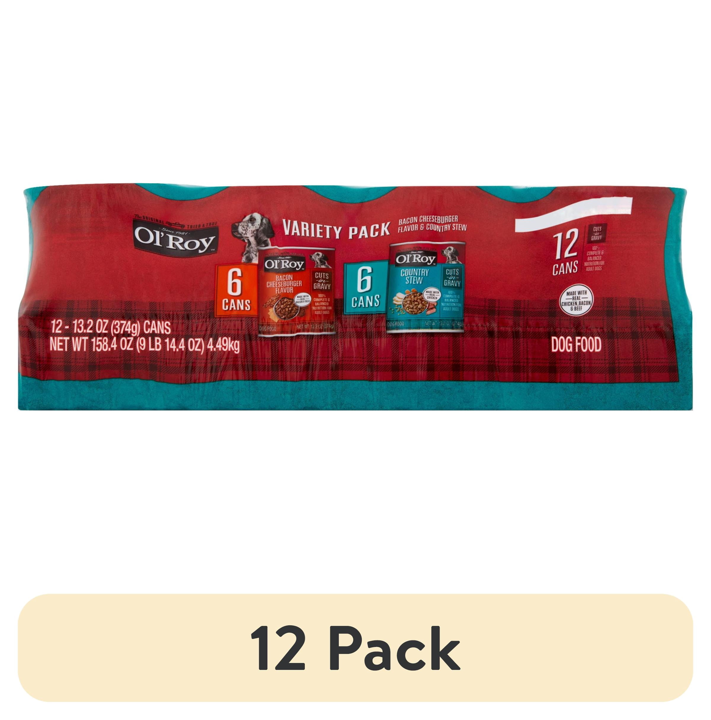 (12 pack) Ol' Roy Bacon Cheeseburger and Country Stew Cuts in Gravy Wet Dog Food Variety Pack, 13.2 oz Cans, 12 Pack