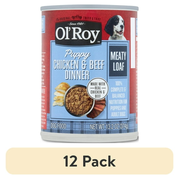 (12 pack) Ol' Roy Chicken & Beef Dinner Meaty Loaf Wet Dog Food for Puppy, 13.2 oz Can