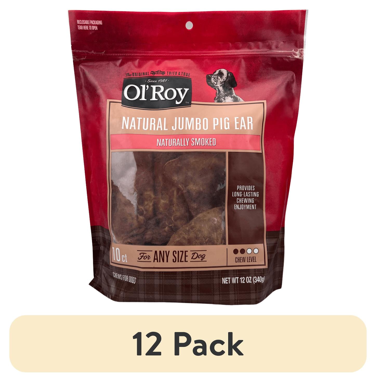 (12 pack) Ol' Roy Natural Jumbo Pig Ear Chews for Dogs, 12 oz, 10 Count