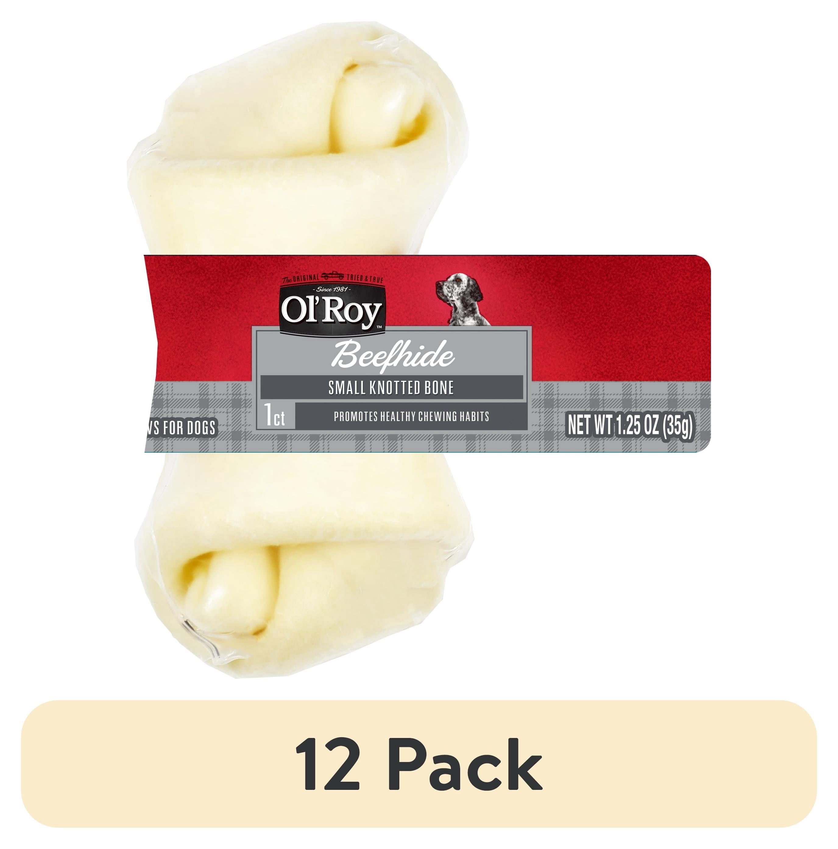 (12 pack) Ol' Roy 4-inch Rawhide Bone Natural Beef hide Chew for Dogs, Natural Flavor Treats for Dogs, 1.23 oz Bag