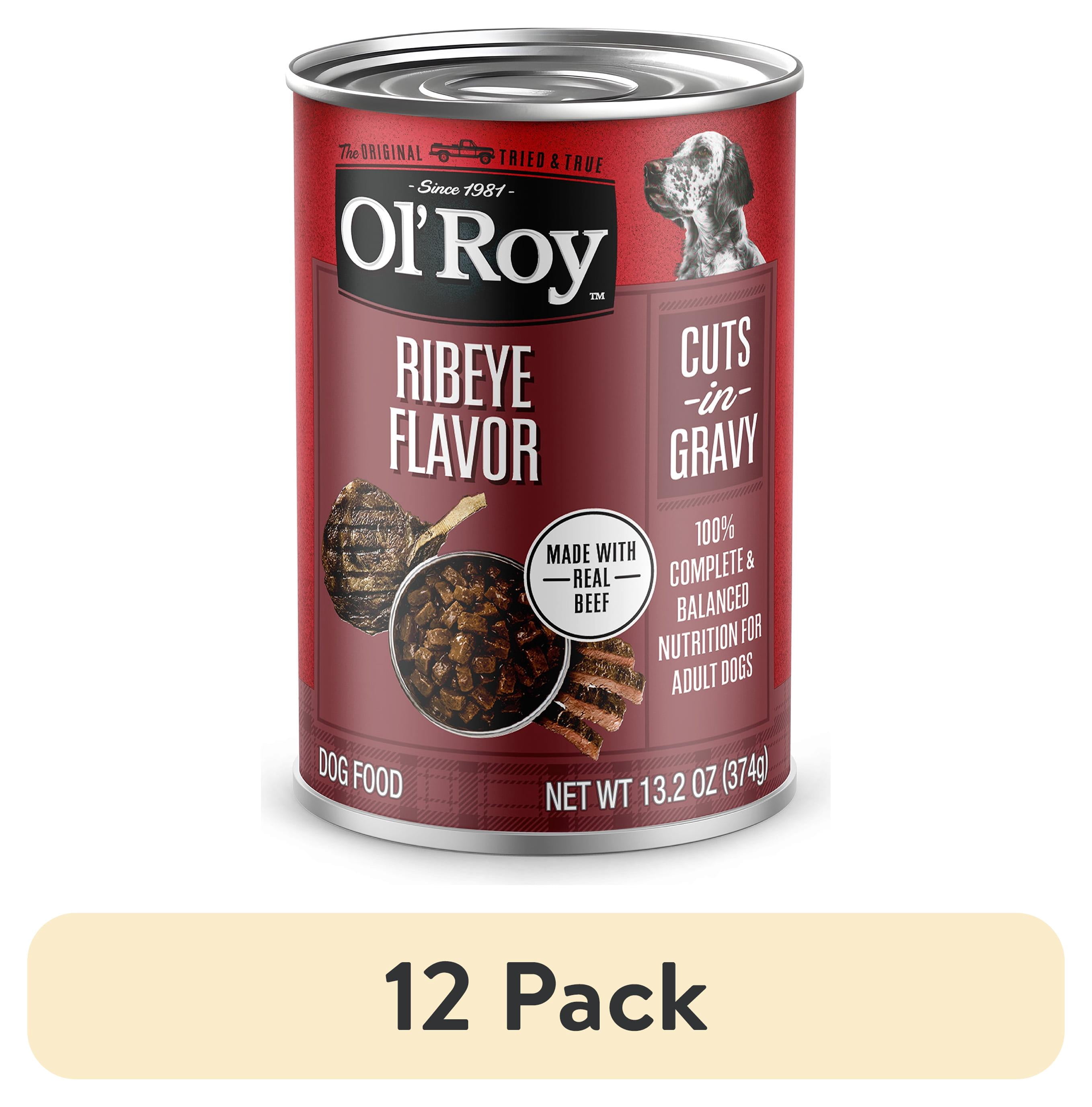 (12 pack) Ol' Roy Ribeye Flavor Cuts in Gravy Wet Dog Food for Adult Dogs, 13.2 oz Can