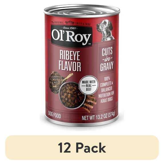 (12 pack) Ol' Roy Ribeye Flavor Cuts in Gravy Wet Dog Food, 13.2 oz Can