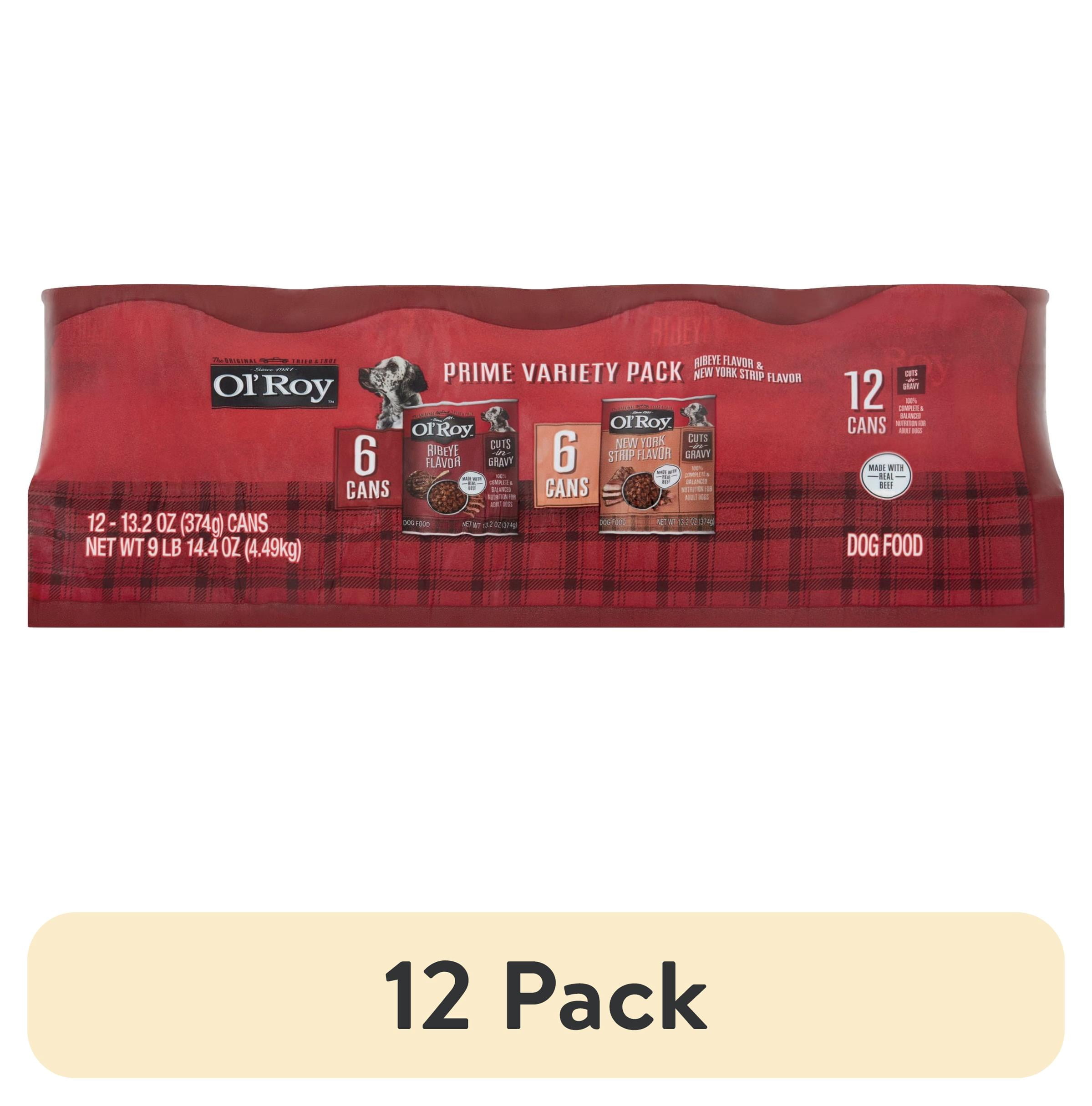 (12 pack) Ol' Roy Ribeye Flavor and New York Strip Flavor Cuts in Gravy Wet Dog Food Prime Variety Pack, 13.2 oz Cans, 12 Pack