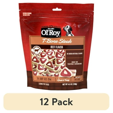 (12 pack) Ol' Roy T-Bone Steak Bites Beef Flavor Chewy Dog Treats, 4.5 oz. Bag