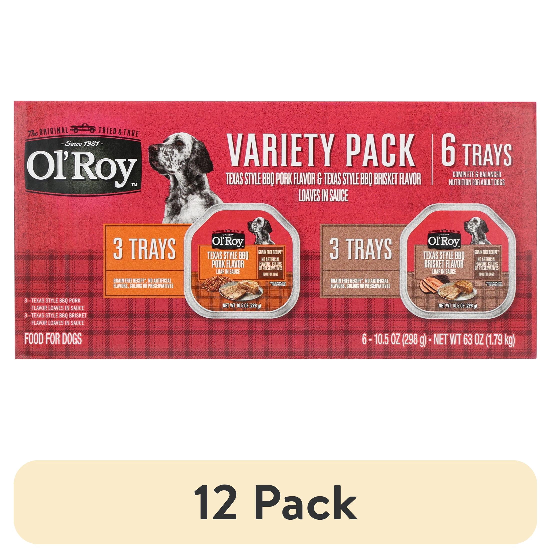 (12 pack) Ol' Roy Texas Style BBQ Brisket Flavor and BBQ Pork Flavor Grain-Free Wet Dog Food Variety Pack, 10.5 oz Cups, 6 Pack