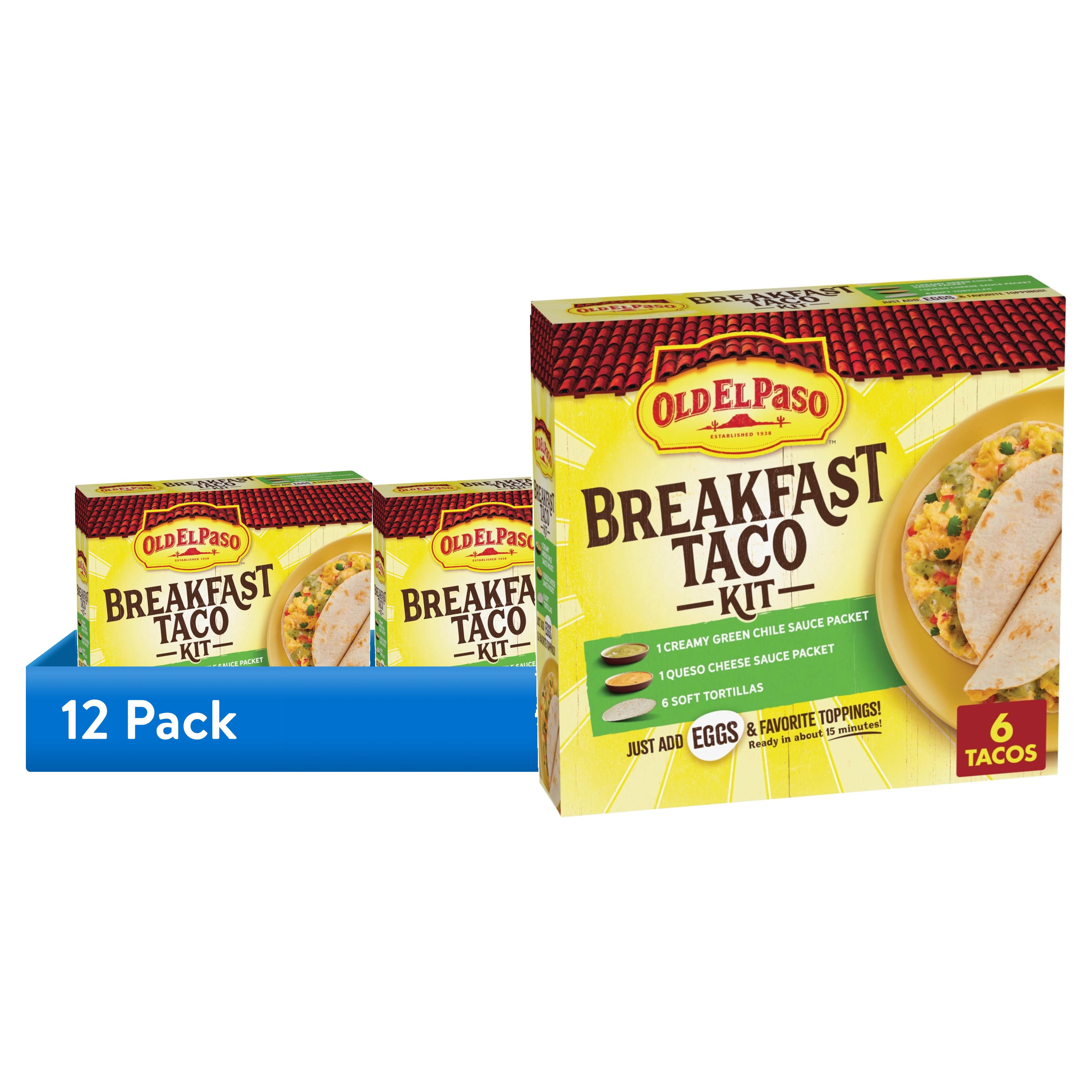 (12 pack) Old El Paso Breakfast Taco Kit with Sauces and Soft Tortillas, Makes 6 Tacos, 11.9 oz