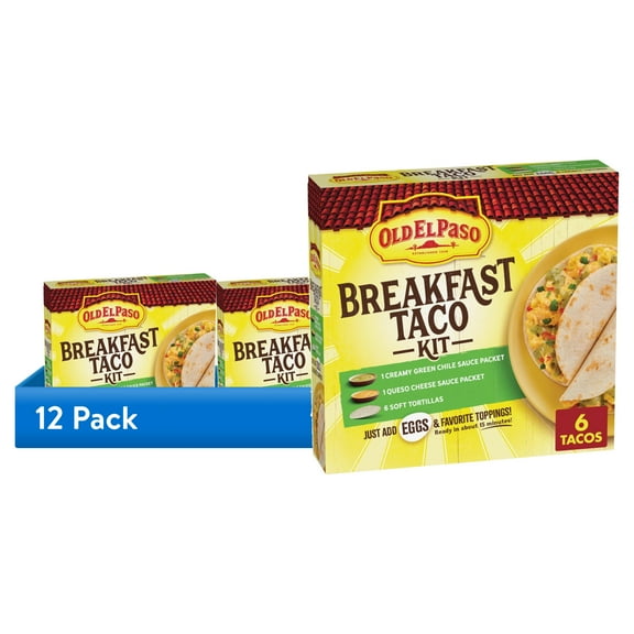 (12 pack) Old El Paso Breakfast Taco Kit with Sauces and Soft Tortillas, Makes 6 Tacos, 11.9 oz
