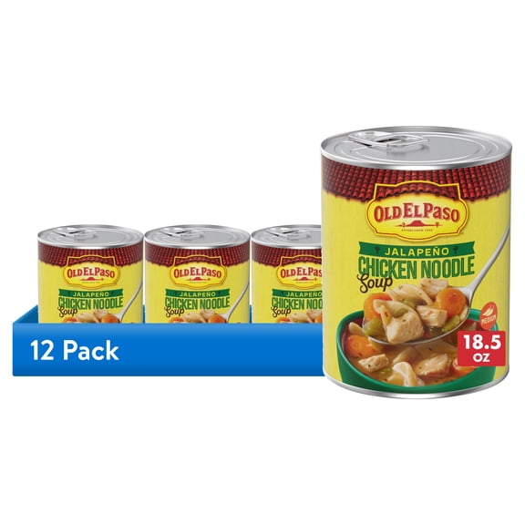 (12 pack) Old El Paso Jalapeno Chicken Noodle Soup, Ready to Serve Canned Soup, 18.5 oz