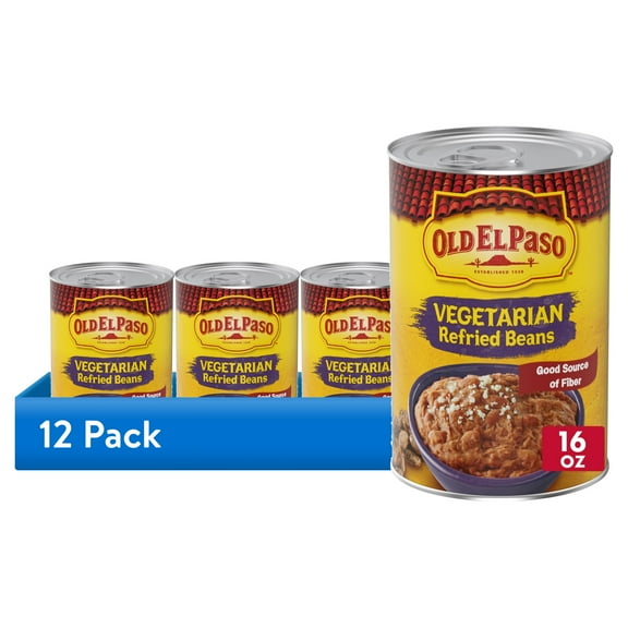 (12 pack) Old El Paso Vegetarian Refried Beans, Meal Prep, Good Source of Fiber, 16 oz