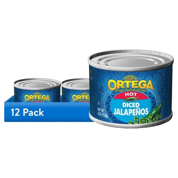(12 pack) Ortega Hot Diced Jalapenos, Kosher, 4 oz. Can
